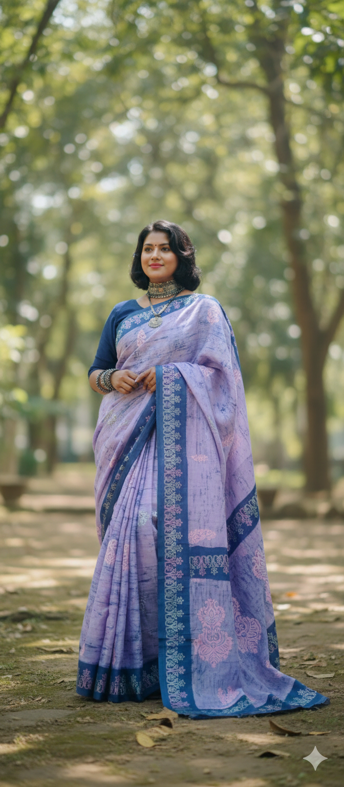 block batik pure silk saree